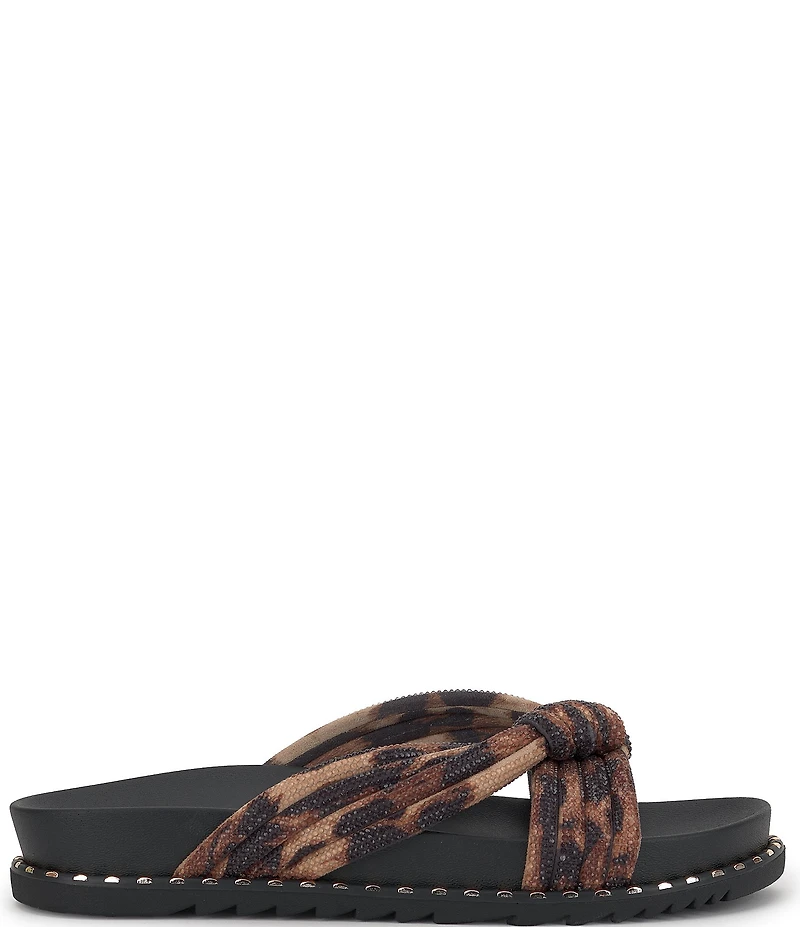 Jessica Simpson Cilleva Leopard Rhinestone Knotted Slide Sandals