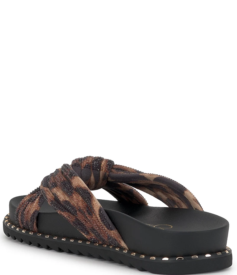 Jessica Simpson Cilleva Leopard Rhinestone Knotted Slide Sandals
