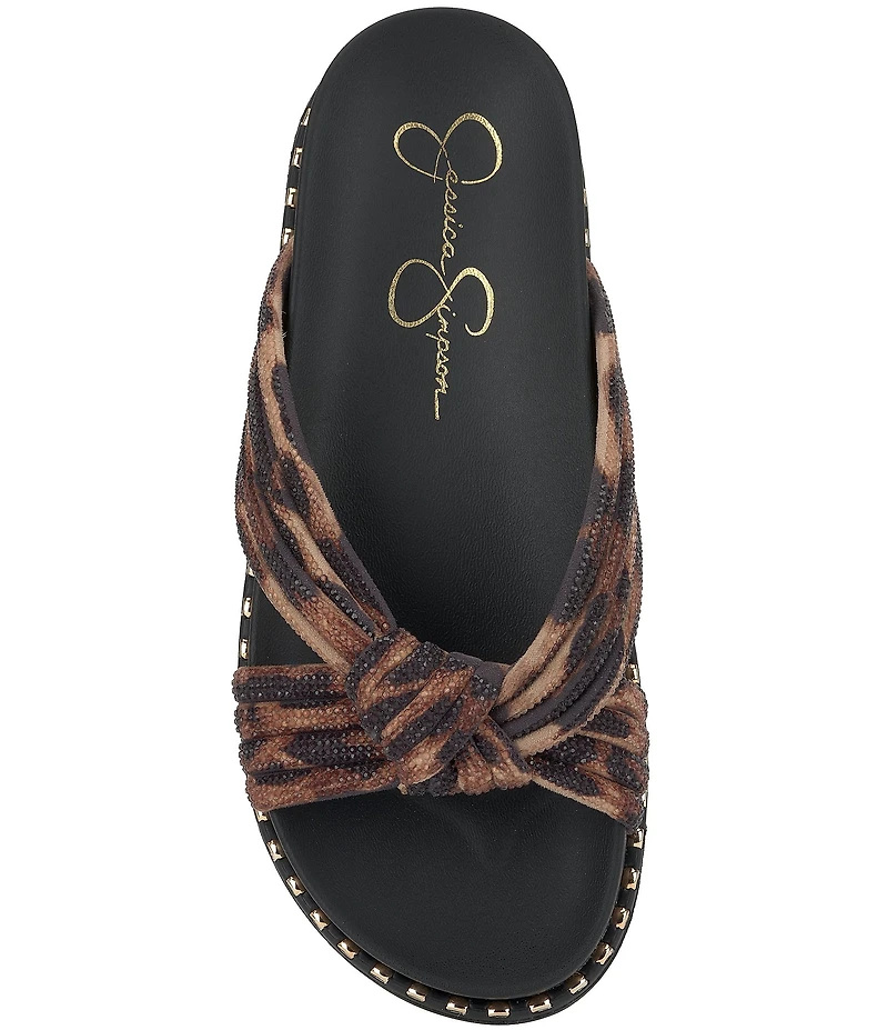 Jessica Simpson Cilleva Leopard Rhinestone Knotted Slide Sandals