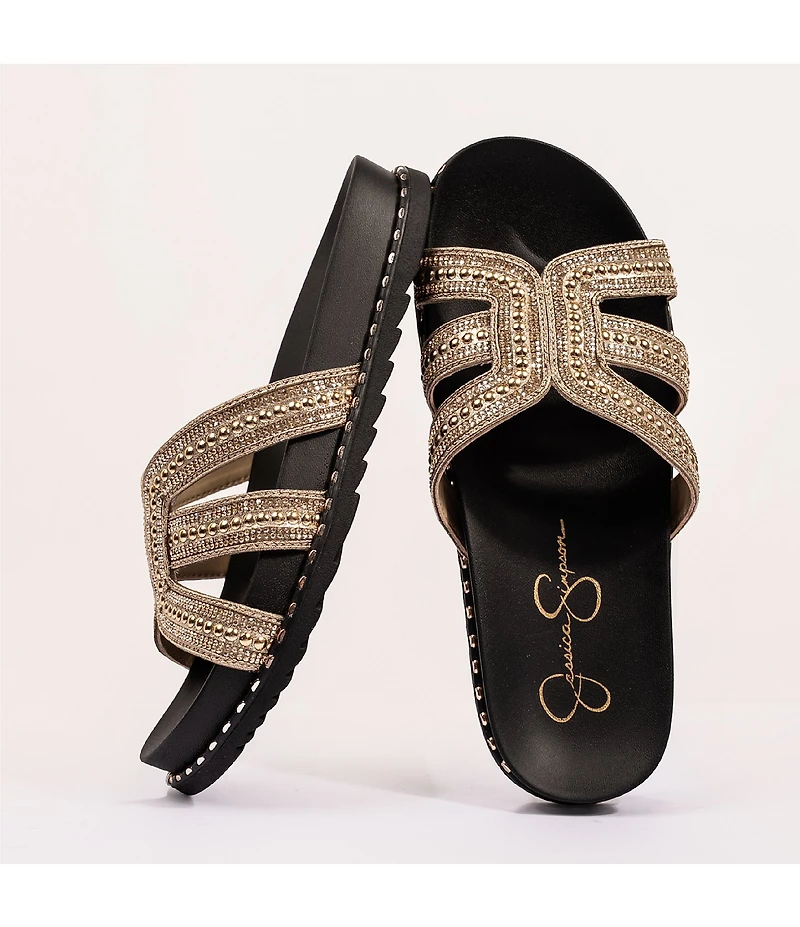 Jessica Simpson Colyve Rhinestone Studded Slide Sandals