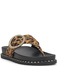 Jessica Simpson Cymmeri Tiger Print Big Buckle Hardware Thong Sandals