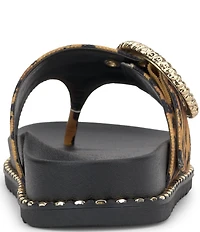 Jessica Simpson Cymmeri Tiger Print Big Buckle Hardware Thong Sandals