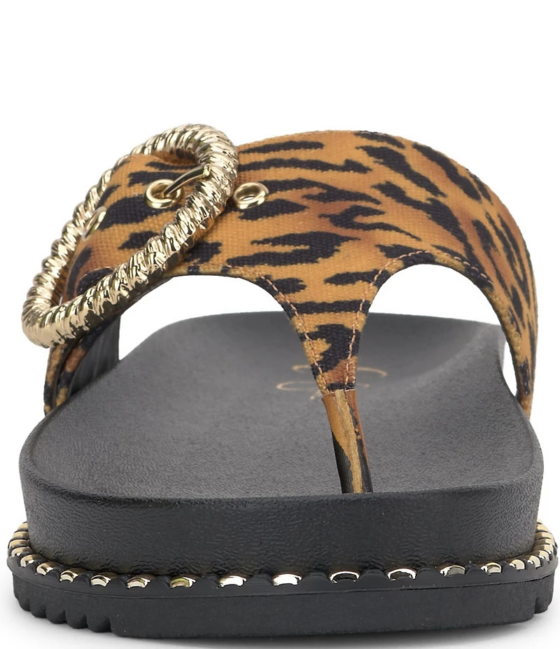 Jessica Simpson Cymmeri Tiger Print Big Buckle Hardware Thong Sandals