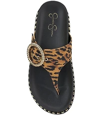Jessica Simpson Cymmeri Tiger Print Big Buckle Hardware Thong Sandals