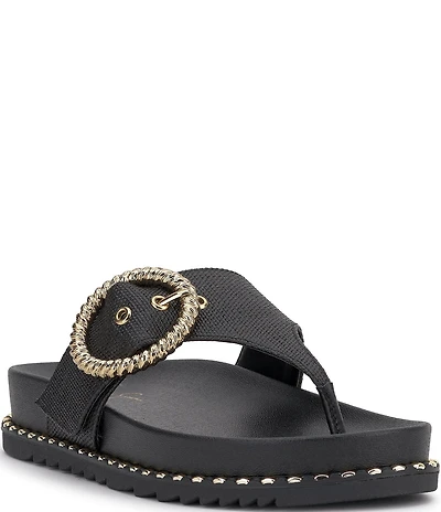 Jessica Simpson Cymmeri Raffia Big Buckle Hardware Thong Sandals