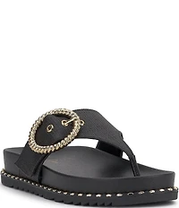 Jessica Simpson Cymmeri Raffia Big Buckle Hardware Thong Sandals