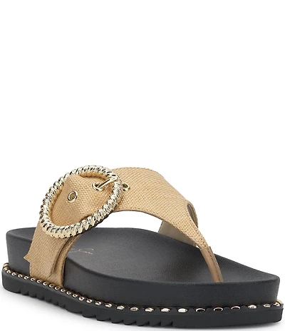 Jessica Simpson Cymmeri Raffia Big Buckle Hardware Thong Sandals