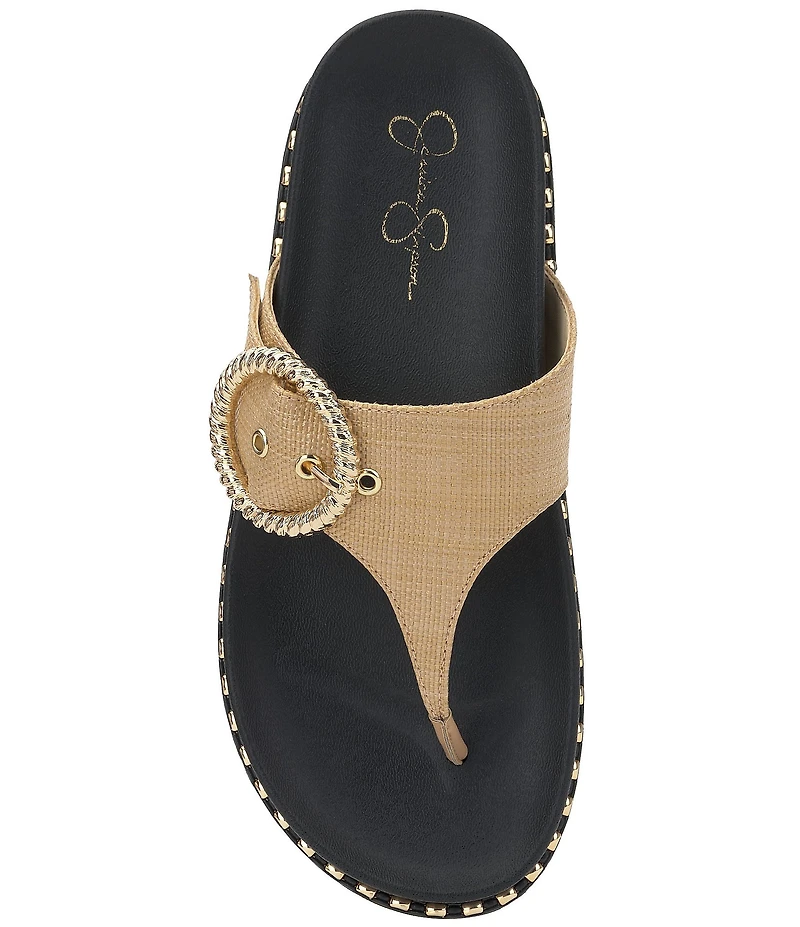Jessica Simpson Cymmeri Raffia Big Buckle Hardware Thong Sandals