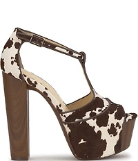 Jessica Simpson Dany Cow Print Haircalf T-Strap Platform Pumps