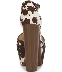 Jessica Simpson Dany Cow Print Haircalf T-Strap Platform Pumps