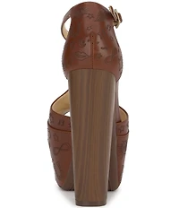 Jessica Simpson Dany Graphic Leather Peep Toe T-Strap Platform Pumps