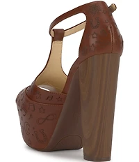 Jessica Simpson Dany Graphic Leather Peep Toe T-Strap Platform Pumps