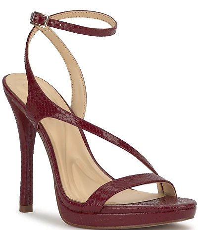 Jessica Simpson Dixia Lizard Embossed Asymmetrical Strap High Stiletto Dress Sandals