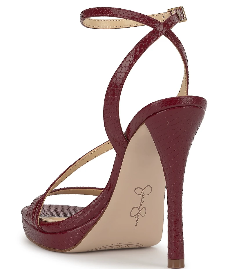 Jessica Simpson Dixia Lizard Embossed Asymmetrical Strap High Stiletto Dress Sandals