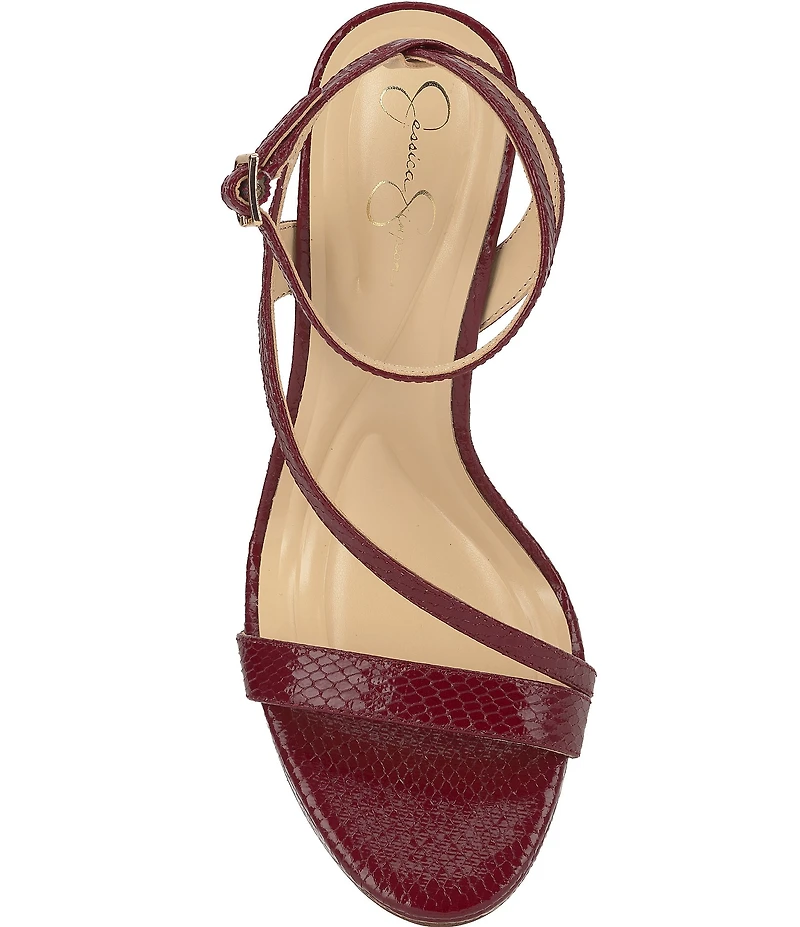 Jessica Simpson Dixia Lizard Embossed Asymmetrical Strap High Stiletto Dress Sandals