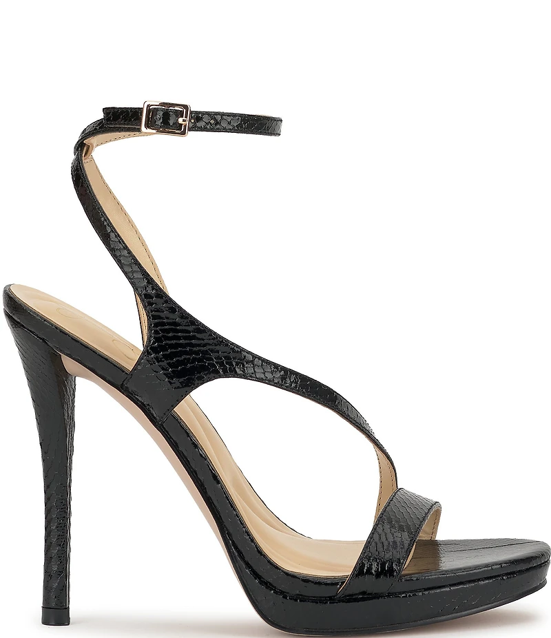 Jessica Simpson Dixia Lizard Embossed Asymmetrical Strap High Stiletto Dress Sandals