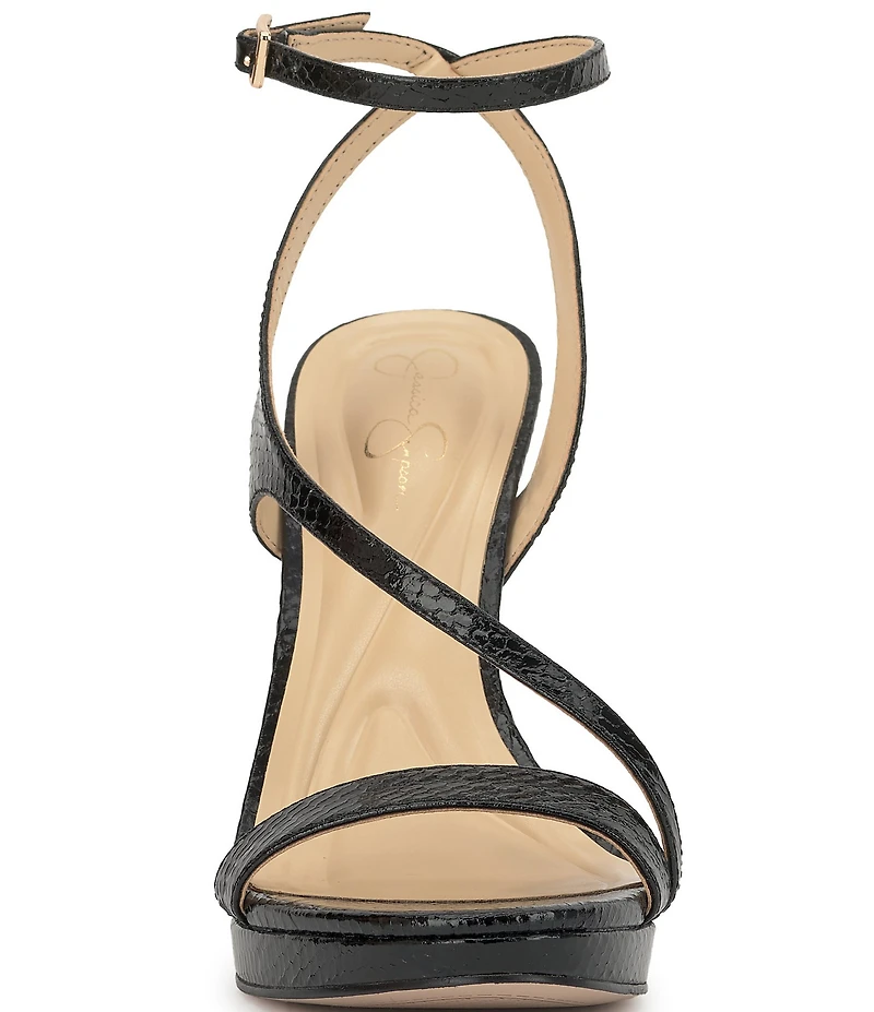 Jessica Simpson Dixia Lizard Embossed Asymmetrical Strap High Stiletto Dress Sandals