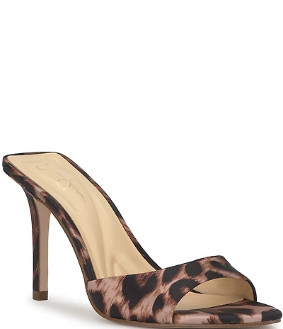 Jessica Simpson Dravie Satin Leopard Print Stiletto Slide Dress Sandals