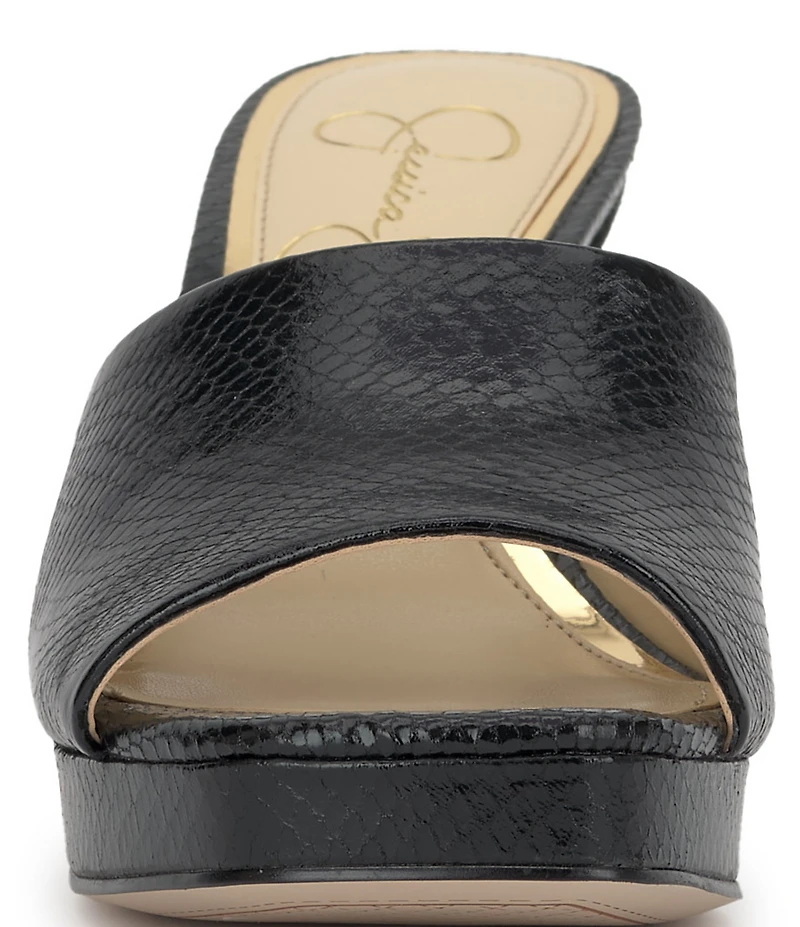 Jessica Simpson Elyzza Embossed Platform Block Heel Square Toe Slide Sandals