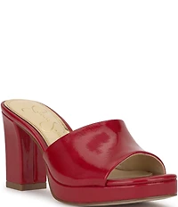 Jessica Simpson Elyzza Patent Platform Block Heel Square Toe Slide Sandals