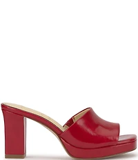 Jessica Simpson Elyzza Patent Platform Block Heel Square Toe Slide Sandals