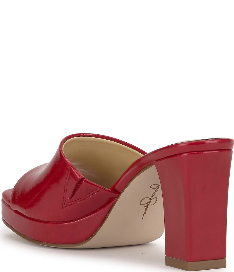 Jessica Simpson Elyzza Patent Platform Block Heel Square Toe Slide Sandals