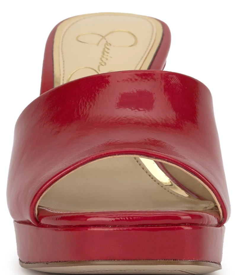 Jessica Simpson Elyzza Patent Platform Block Heel Square Toe Slide Sandals