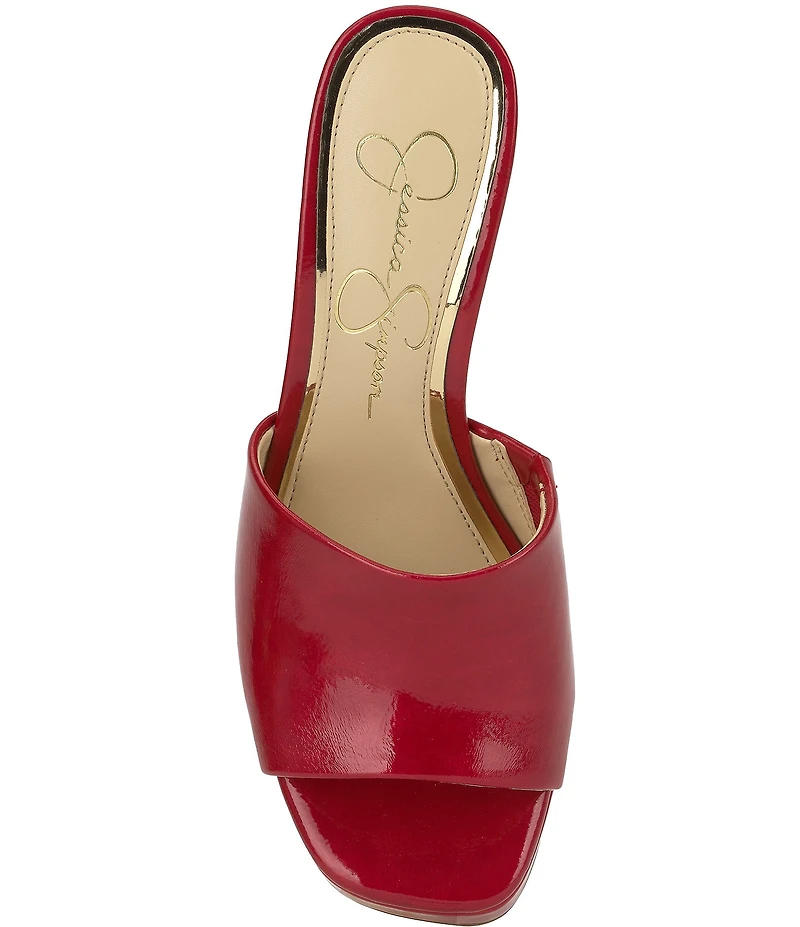 Jessica Simpson Elyzza Patent Platform Block Heel Square Toe Slide Sandals