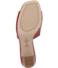 Jessica Simpson Elyzza Patent Platform Block Heel Square Toe Slide Sandals