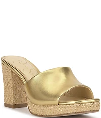 Jessica Simpson Elyzza Raffia Platform Block Heel Square Toe Slide Sandals