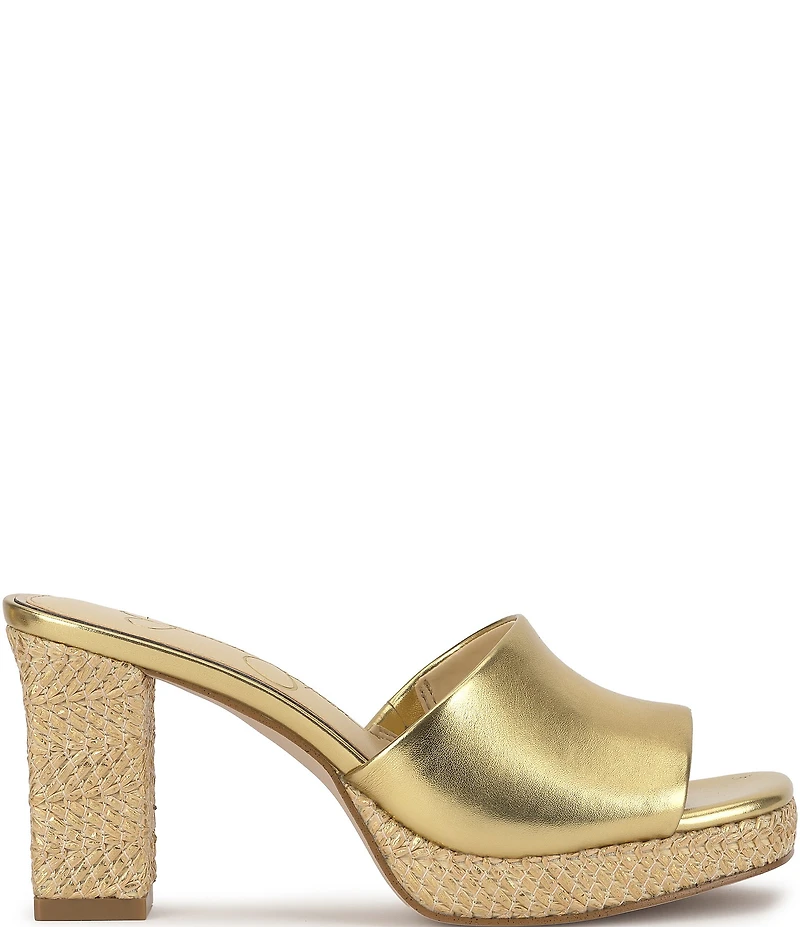 Jessica Simpson Elyzza Raffia Platform Block Heel Square Toe Slide Sandals