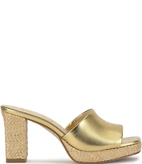 Jessica Simpson Elyzza Raffia Platform Block Heel Square Toe Slide Sandals