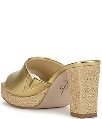 Jessica Simpson Elyzza Raffia Platform Block Heel Square Toe Slide Sandals