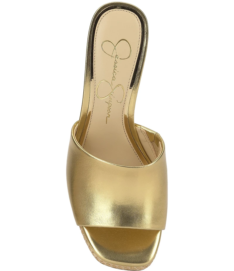 Jessica Simpson Elyzza Raffia Platform Block Heel Square Toe Slide Sandals