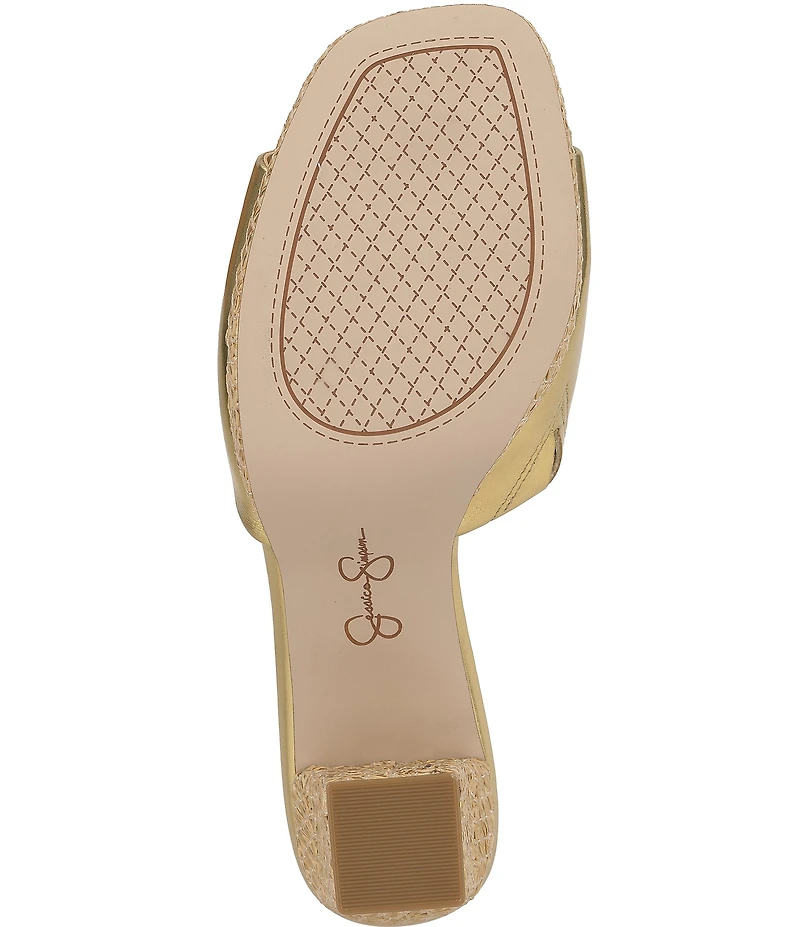 Jessica Simpson Elyzza Raffia Platform Block Heel Square Toe Slide Sandals