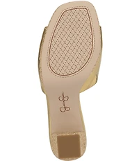 Jessica Simpson Elyzza Raffia Platform Block Heel Square Toe Slide Sandals
