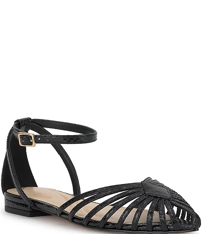 Jessica Simpson Eulean Embossed Strappy Caged Ankle Wrap Flats