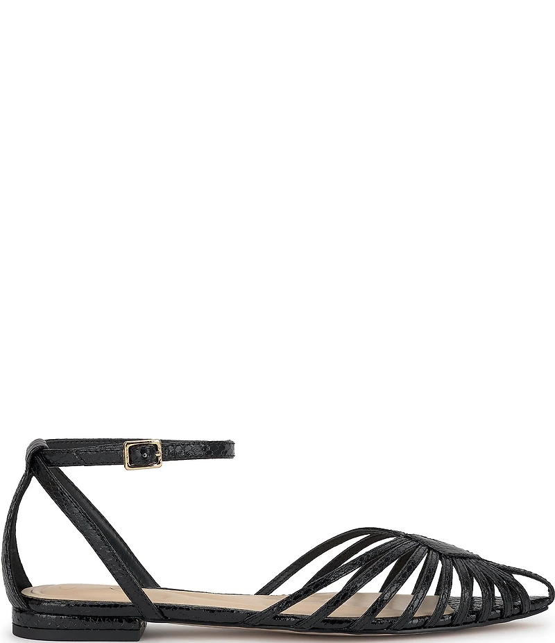 Jessica Simpson Eulean Embossed Strappy Caged Ankle Wrap Flats