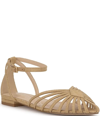 Jessica Simpson Eulean Raffia Strappy Caged Ankle Wrap Flat Sandals