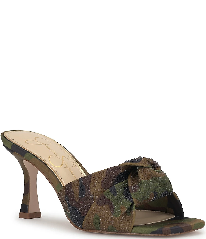 Jessica Simpson Evirra 3 Rhinestone Embellished Camouflage Knotted Dress Sandals