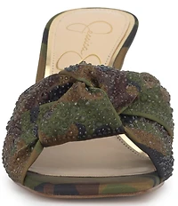 Jessica Simpson Evirra 3 Rhinestone Embellished Camouflage Knotted Dress Sandals