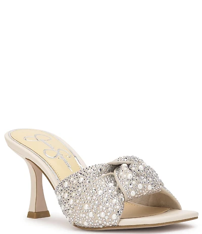 Jessica Simpson Evirra Rhinestone Pearl Knotted Dress Slide Sandals