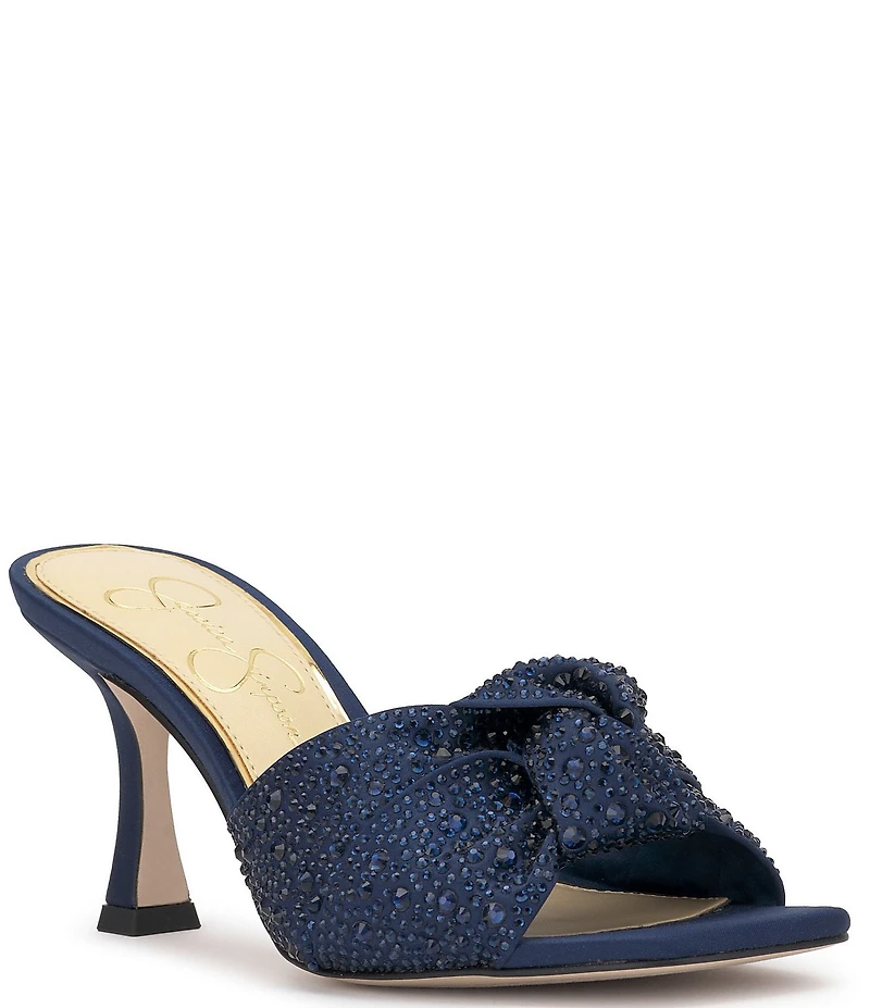 Jessica Simpson Evirra Satin Rhinestone Knot Detail Dress Slide Sandals