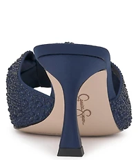 Jessica Simpson Evirra Satin Rhinestone Knot Detail Dress Slide Sandals