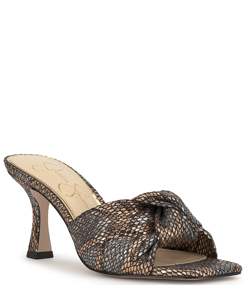 Jessica Simpson Evirra Metallic Snake Print Knotted Dress Slide Sandals