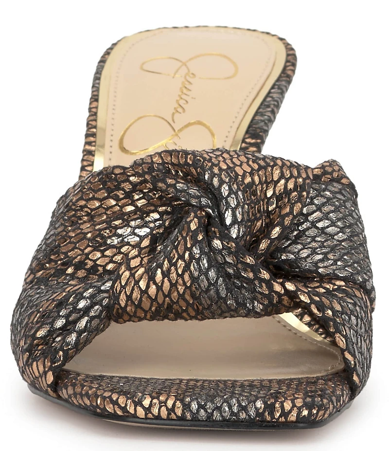 Jessica Simpson Evirra Metallic Snake Print Knotted Dress Slide Sandals
