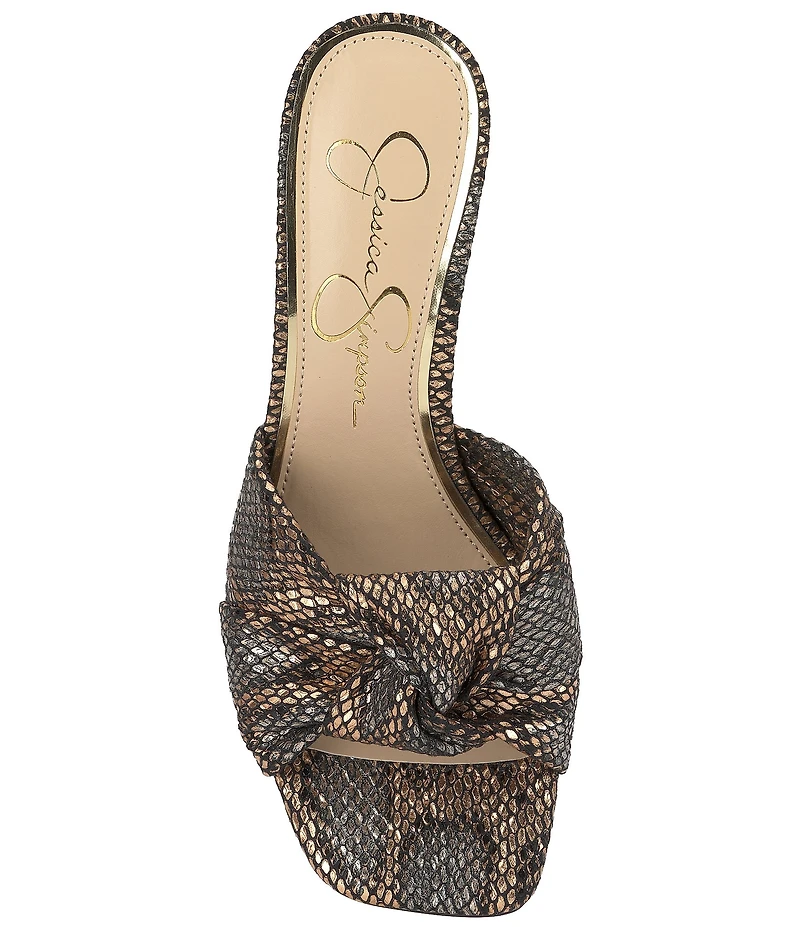 Jessica Simpson Evirra Metallic Snake Print Knotted Dress Slide Sandals