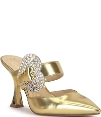 Jessica Simpson Favica Metallic Embellished Heart Buckle Dress Mules