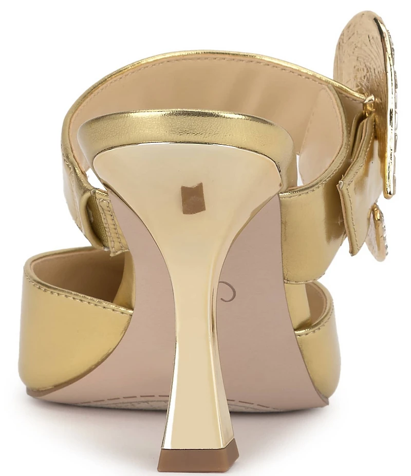 Jessica Simpson Favica Metallic Embellished Heart Buckle Dress Mules