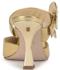 Jessica Simpson Favica Metallic Embellished Heart Buckle Dress Mules